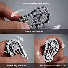 Sprocket Flywheel Chain Spinner. A mechanical chain spinner that feels incredible to fidget with. A pocket-sized machine for endlessly satisfying spins.